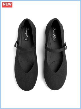 Women's Mary Jane Knit Ballet Flats Round Toe Adjustable Strap Comfort Work